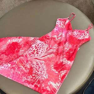 Spandex Pink white and Red tropical Dress
